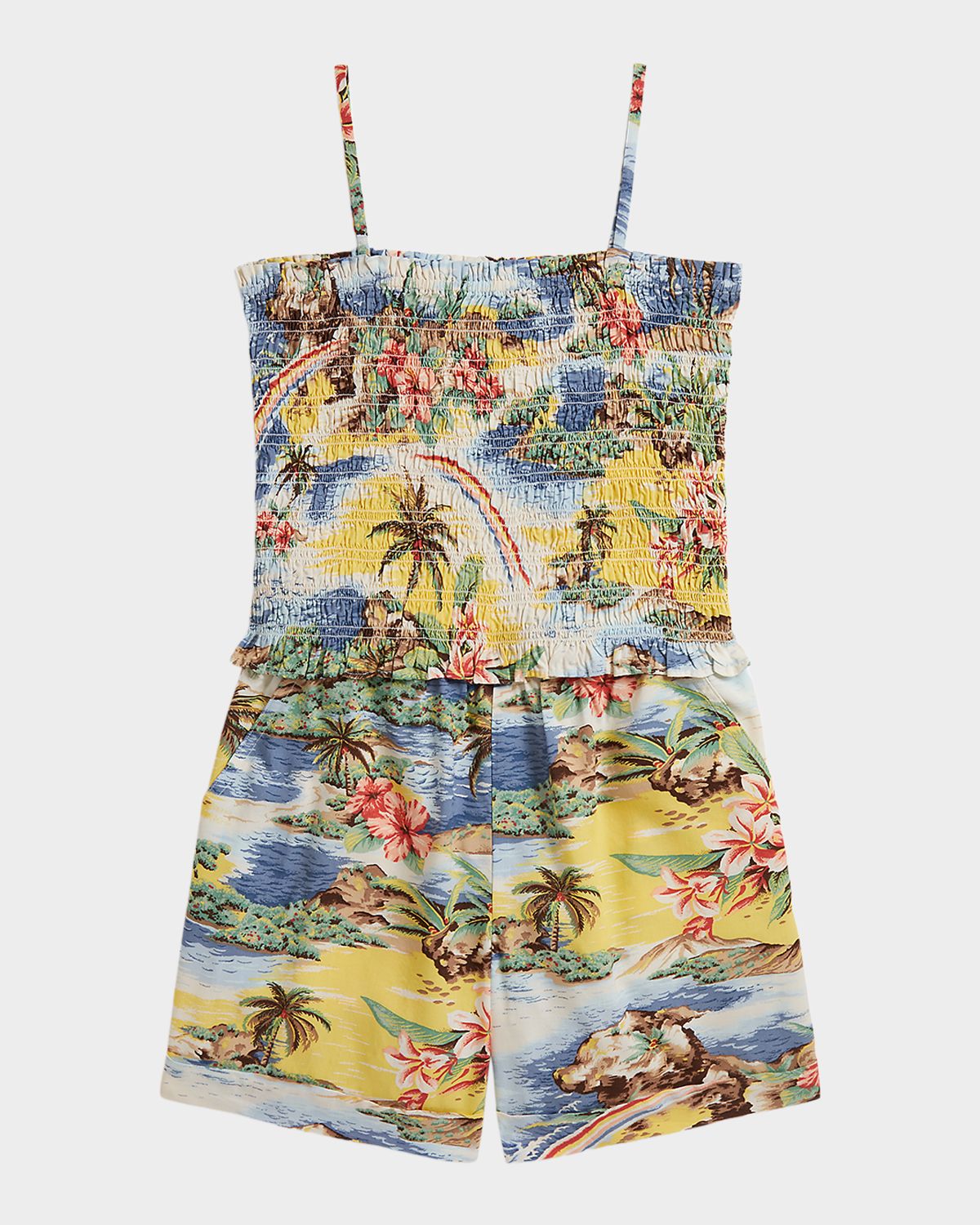 Polo Ralph Lauren Girl 's Tropical-Print Smocked Boxy Top & Shorts Set, Size 7-