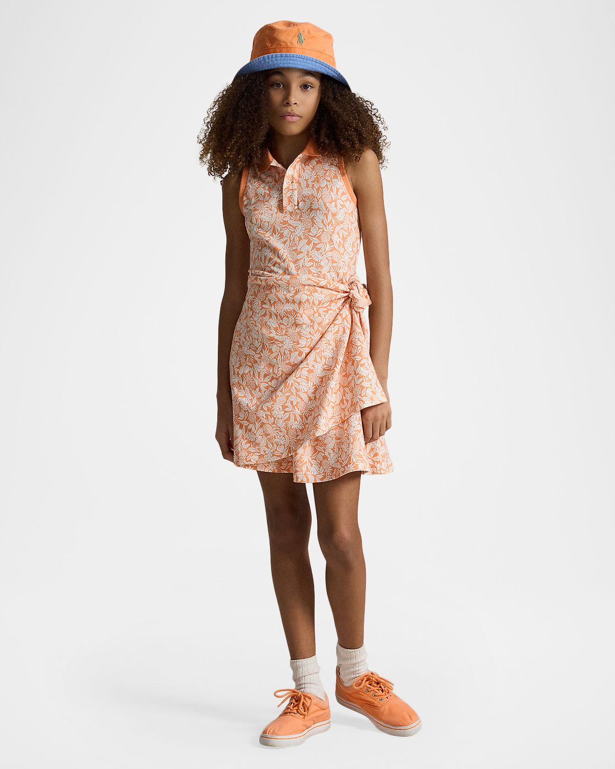 Polo Ralph Lauren Girl 's Pineapple Faux-Wrap Mesh Polo Dress, Size S-XL