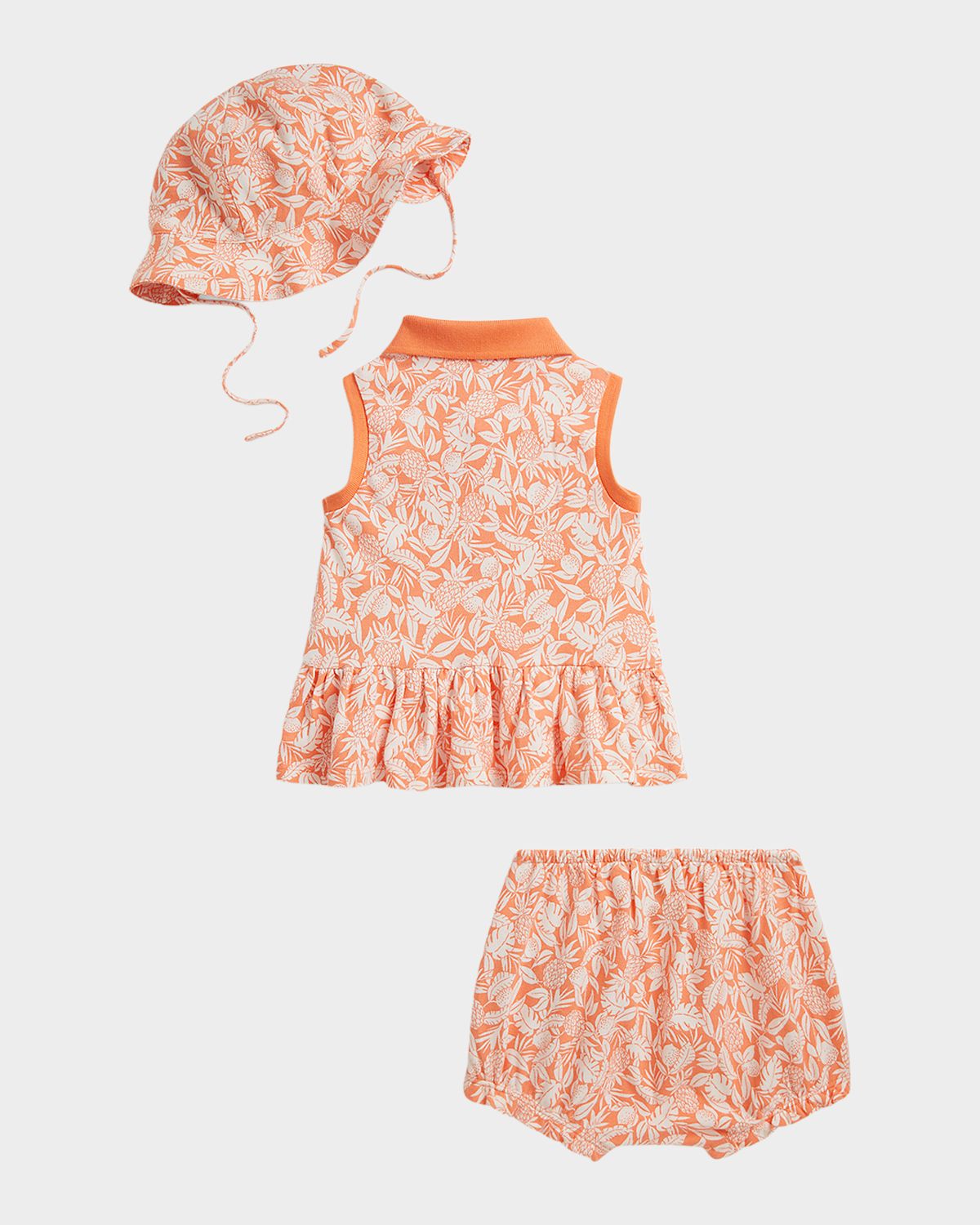 Polo Ralph Lauren Girl 's Mesh Polo Shirt, Bloomers & Hat Three-Piece Set, Size 3M-24M