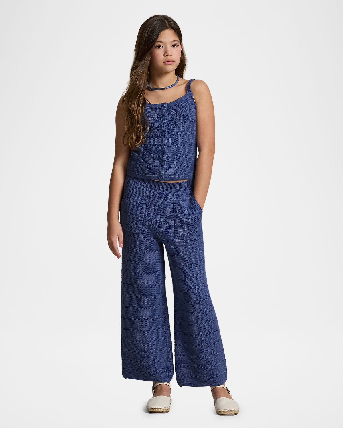 Polo Ralph Lauren Girl 's Crocheted Cotton Sweater Top & Pants Set, Size S-XL