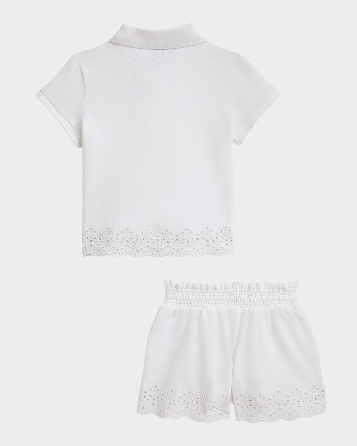 Polo Ralph Lauren Girl 's Eyelet Stretch Mesh Polo Shirt & Shorts, Size 2-6X