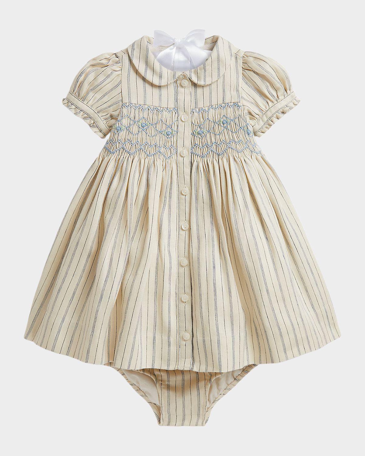 Polo Ralph Lauren Girl 's Striped Linen-Cotton Dress & Bloomers Set, Size 3M-24M