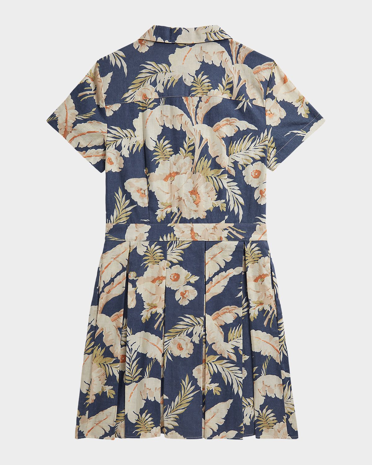 Polo Ralph Lauren Girl 's Tropical-Print Linen-Cotton Pleated Shirtdress, Size 7-