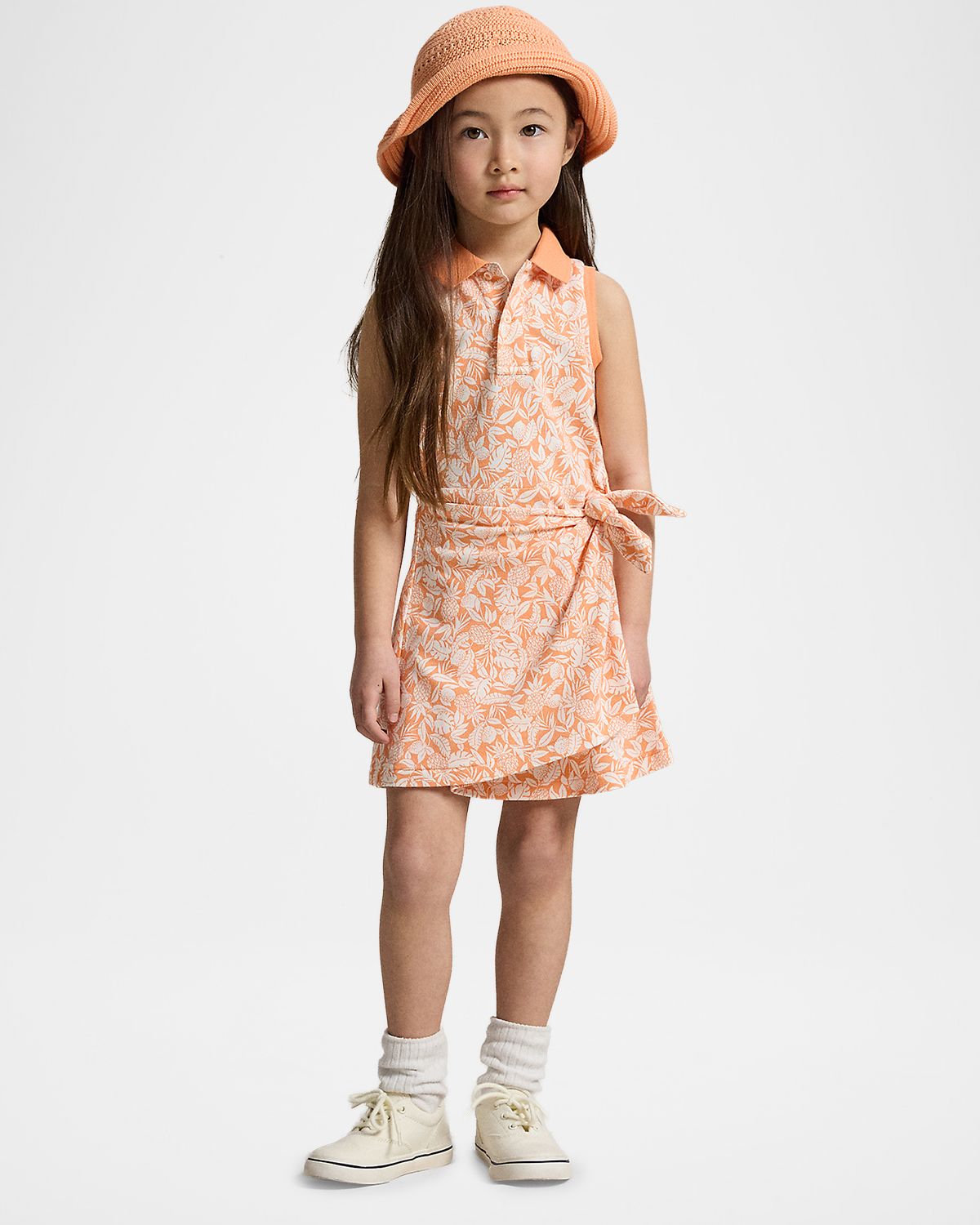 Polo Ralph Lauren Girl 's Pineapple Faux-Wrap Mesh Polo Dress, Size 2-X