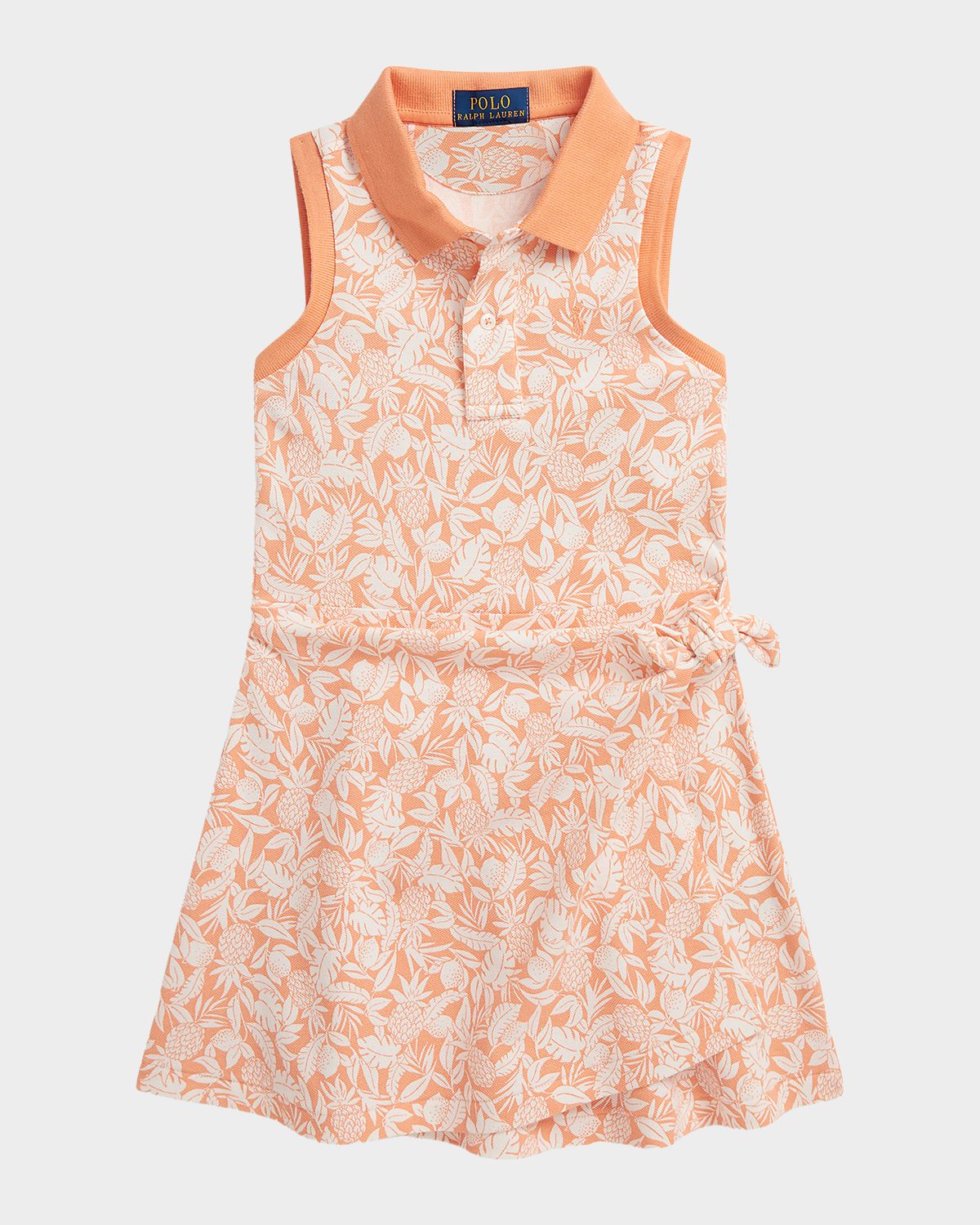 Polo Ralph Lauren Girl 's Pineapple Faux-Wrap Mesh Polo Dress, Size 2-X