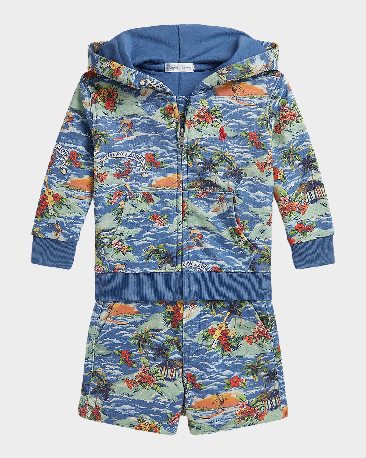 Polo Ralph Lauren Boy 's Tropical-Print French Terry Hoodie & Shorts Set, Size 3M-24M