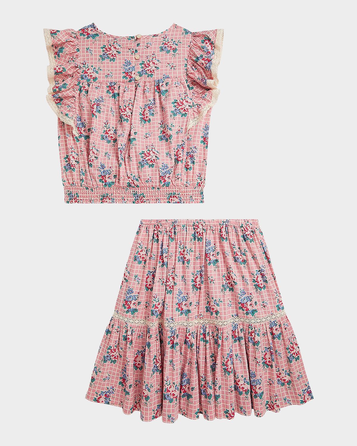 Polo Ralph Lauren Girl 's Floral Slub Cotton Top & Skirt Set, Size 7-