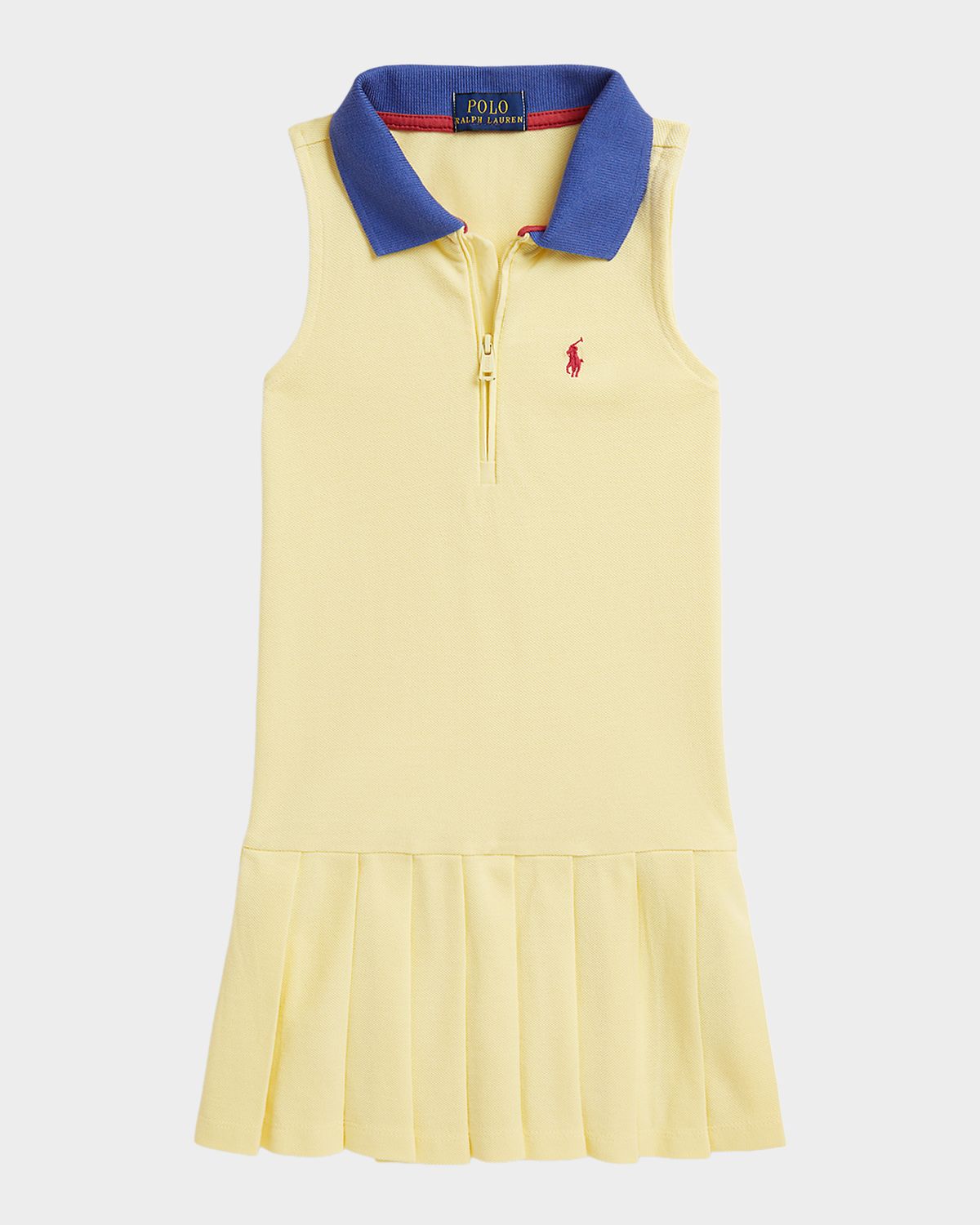 Polo Ralph Lauren Girl 's Pleated Mesh Quarter-Zip Polo Dress, Size 2-X