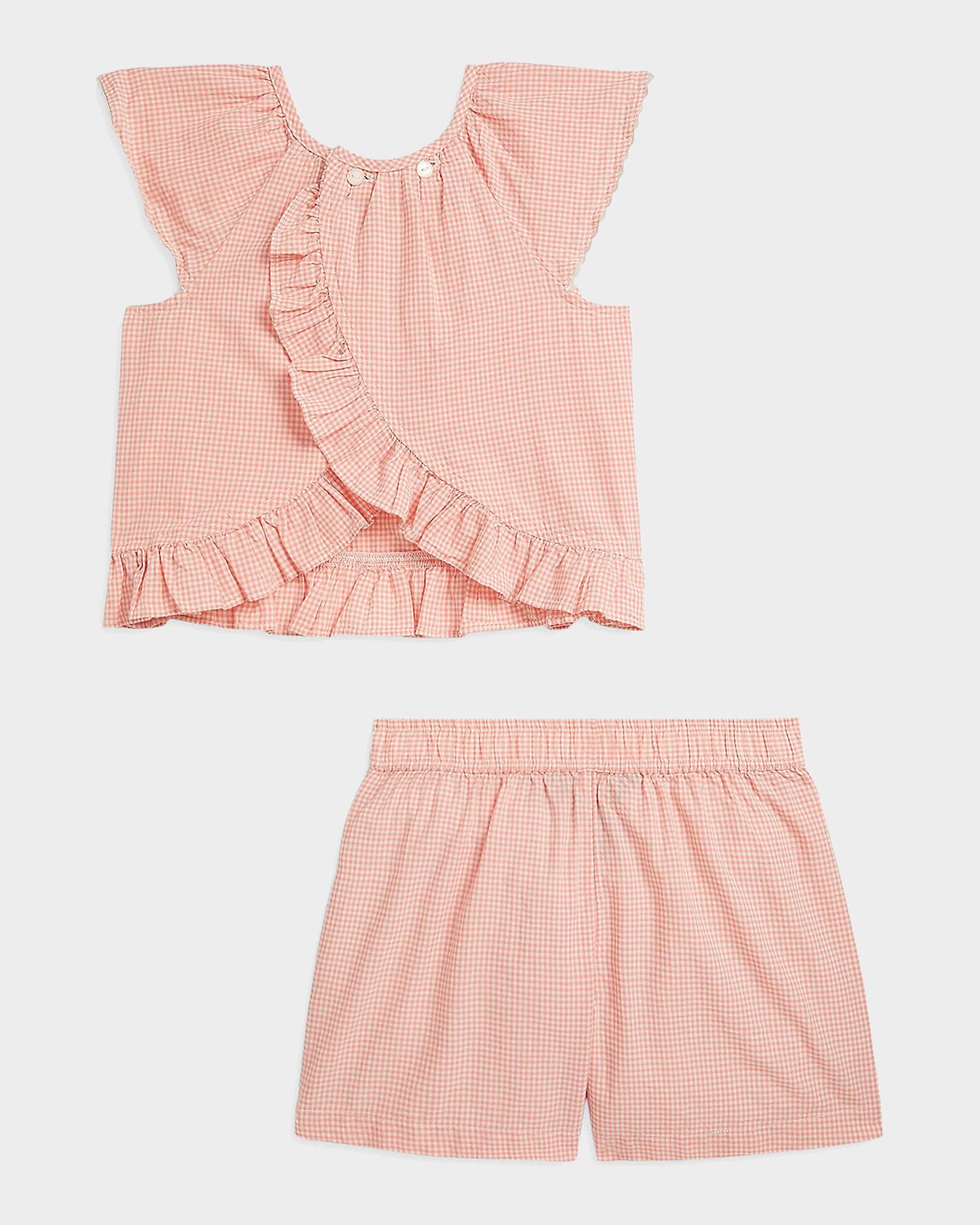 Polo Ralph Lauren Girl 's Gingham Cotton Madras Top & Short Set, Size 2-X