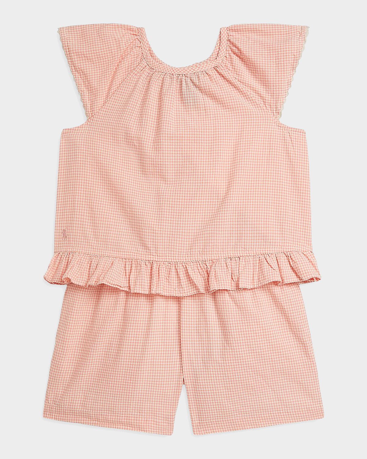 Polo Ralph Lauren Girl 's Gingham Cotton Madras Top & Short Set, Size 2-X