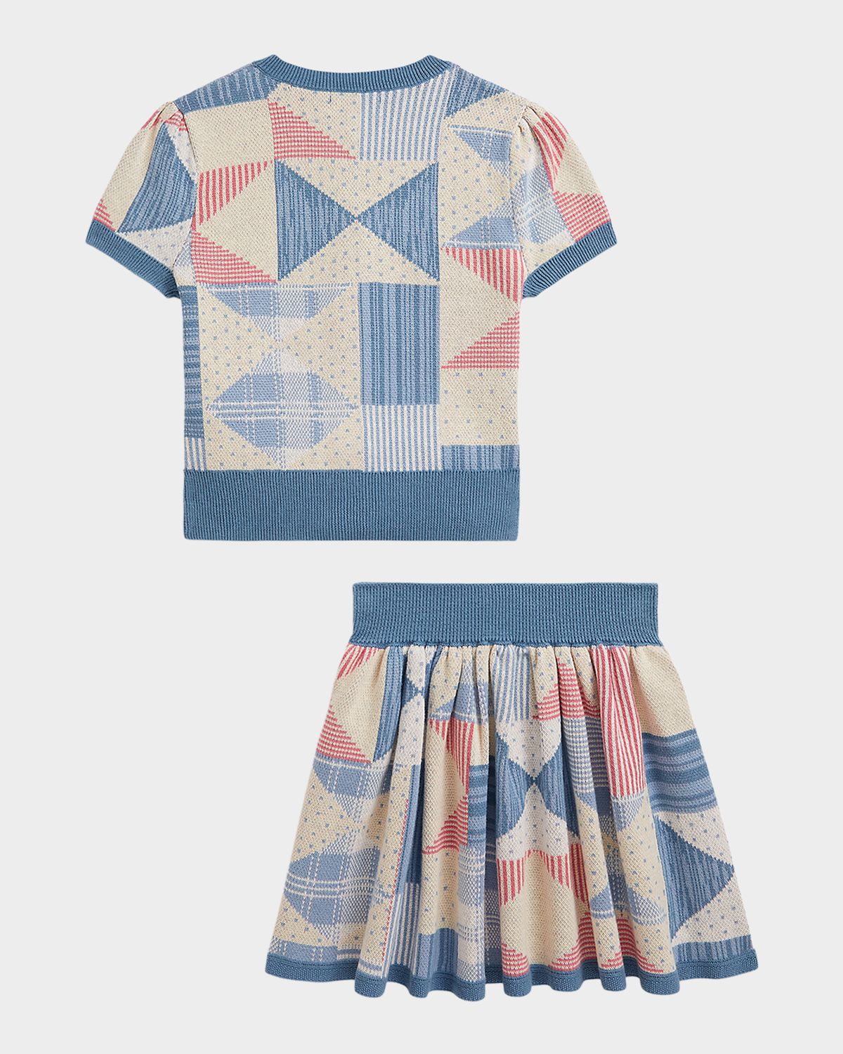 Polo Ralph Lauren Girl 's Patchwork Cotton Cardigan & Skirt Set, Size 2-