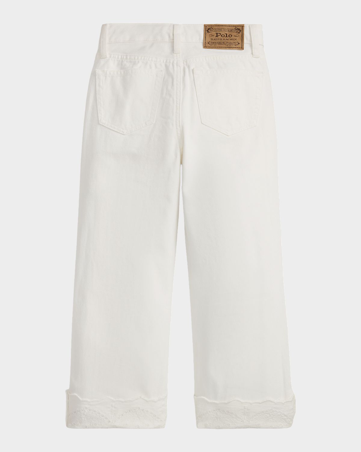 Polo Ralph Lauren Girl 's Eyelet-Cuff Cotton Denim Wide-Leg Denim Jeans, Size 8-14