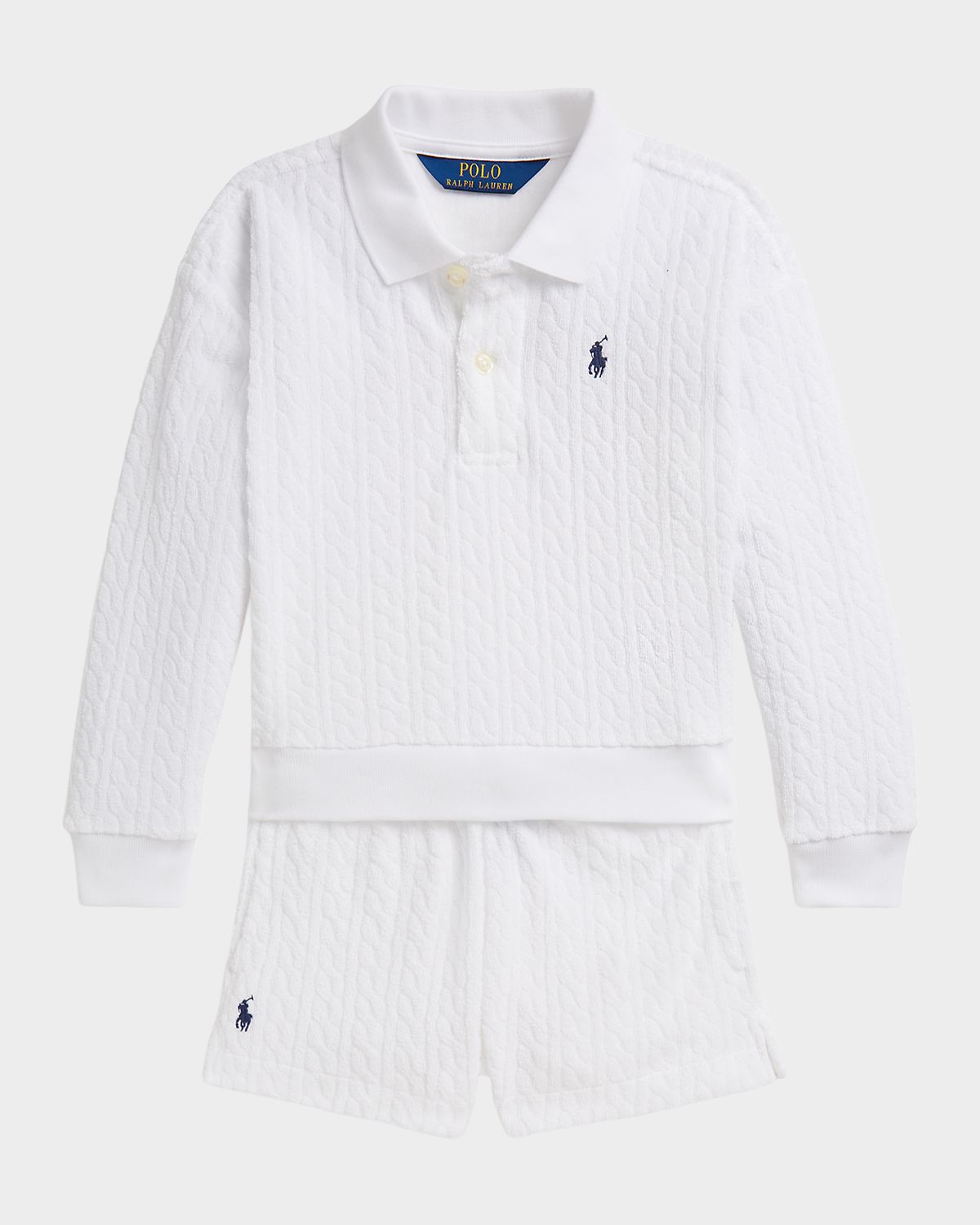 Polo Ralph Lauren Girl 's Cable Jacquard Terry Polo Shirt & Shorts Set, Size 2-