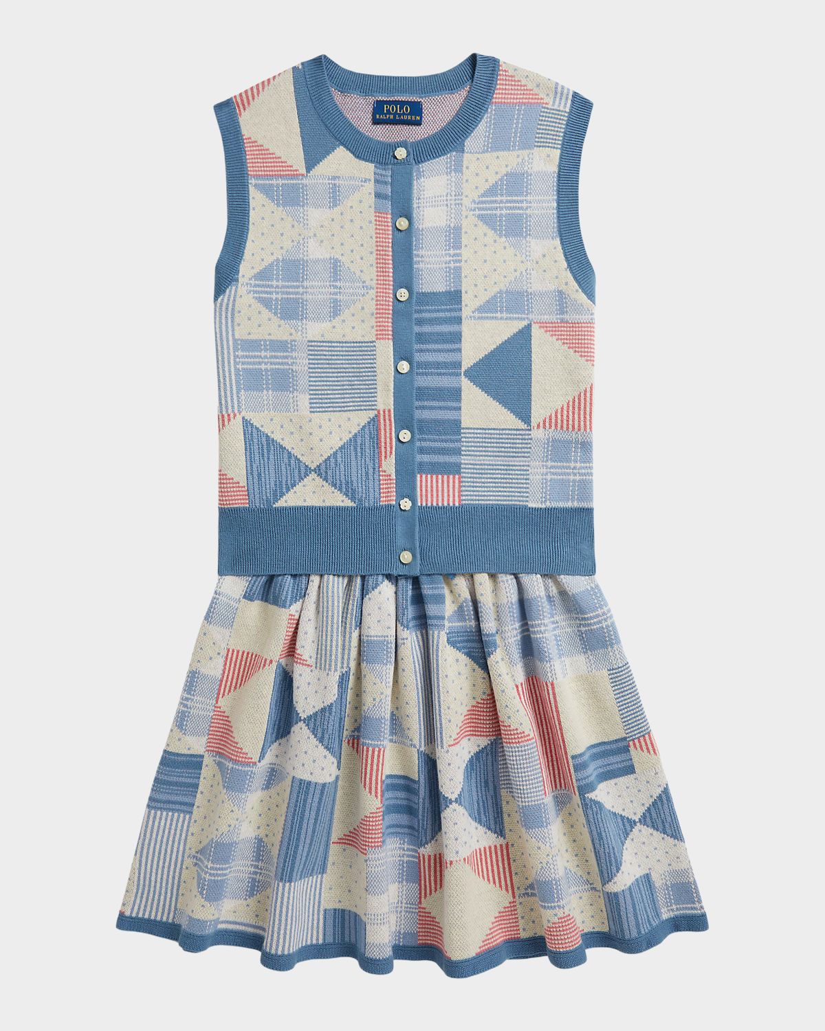 Polo Ralph Lauren Girl 's Patchwork Cotton Sweater & Skirt Set, Size S-XL
