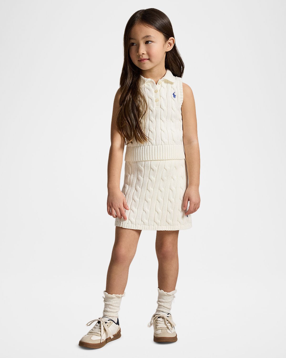 Ralph Lauren Girl's Cotton Polo Sweater & Faux-Wrap Skirt Set, Size 2-X