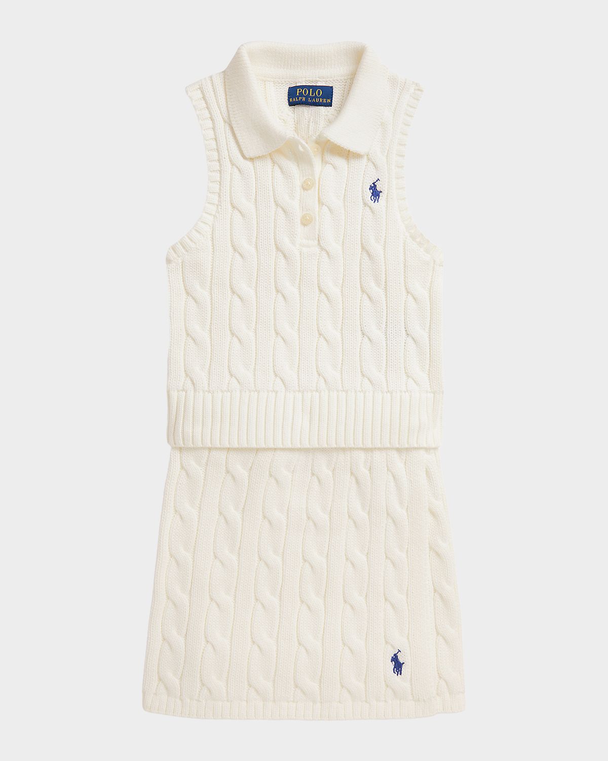 Ralph Lauren Girl 's Cotton Polo Sweater & Faux-Wrap Skirt Set, Size 2-6X