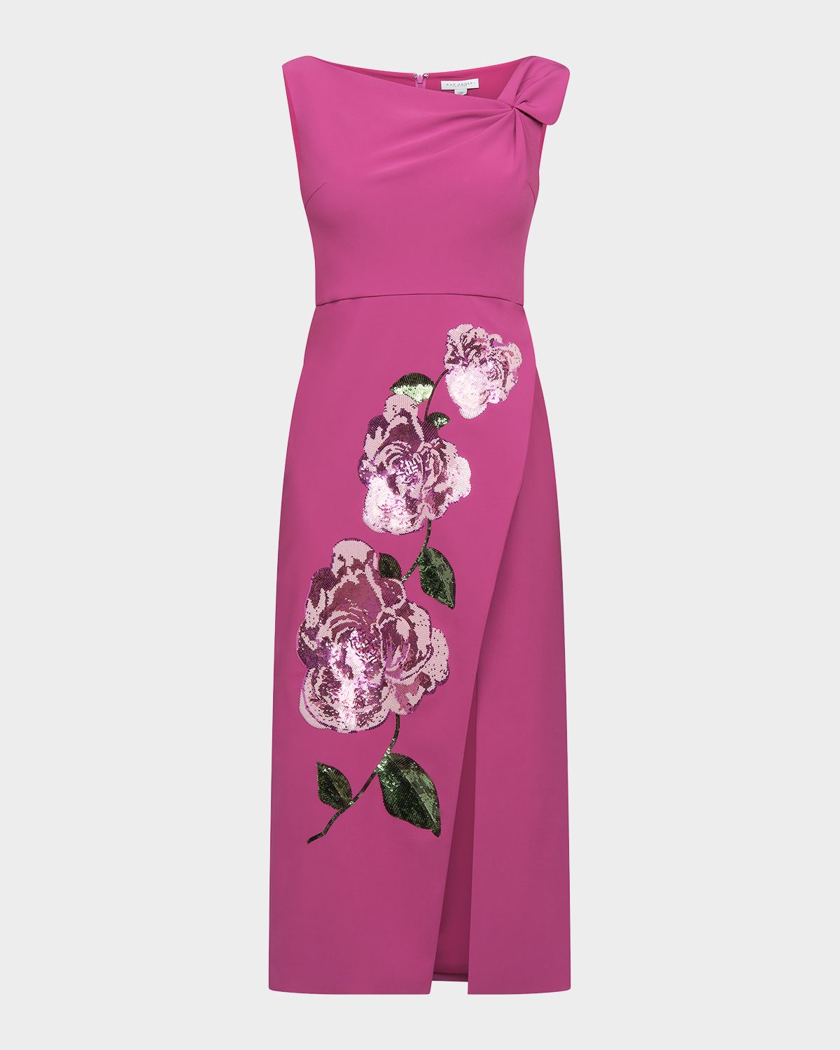 Kay Unger New York Maeta Asymmetric Sequin Foral Midi Dress