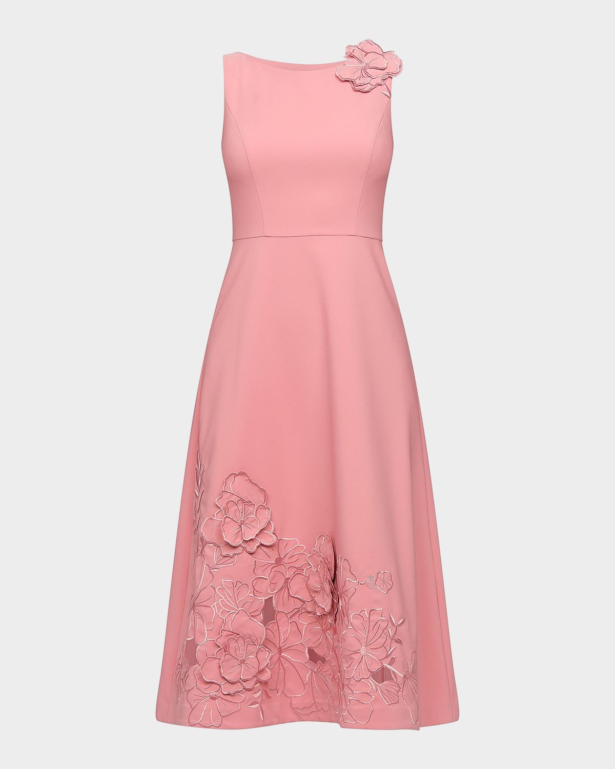 Kay Unger New York Heidi Floral Appliqué Stretch-Crepe Midi Dress