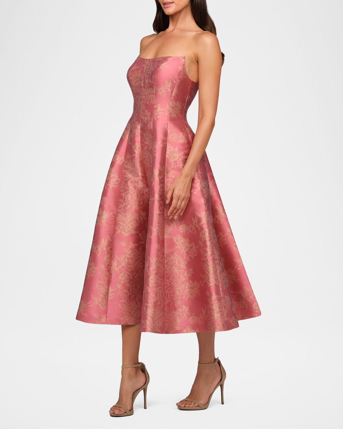 Kay Unger New York Quincy Tea-Length Strapless Metallic Jacquard Dress | Thumbnail 4 Kay Unger New York Quincy Tea-Length Strapless Metallic Jacquard Dress | Thumbnail 4