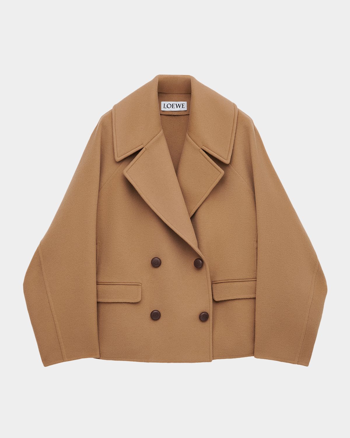 Loewe Cocoon-Sleeve Double-Breasted Wool Short Coat