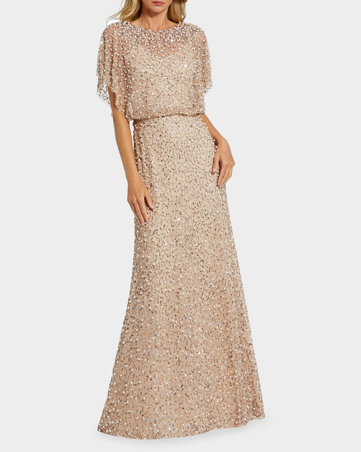 Mac Duggal Beaded Sequined Shawl Gown