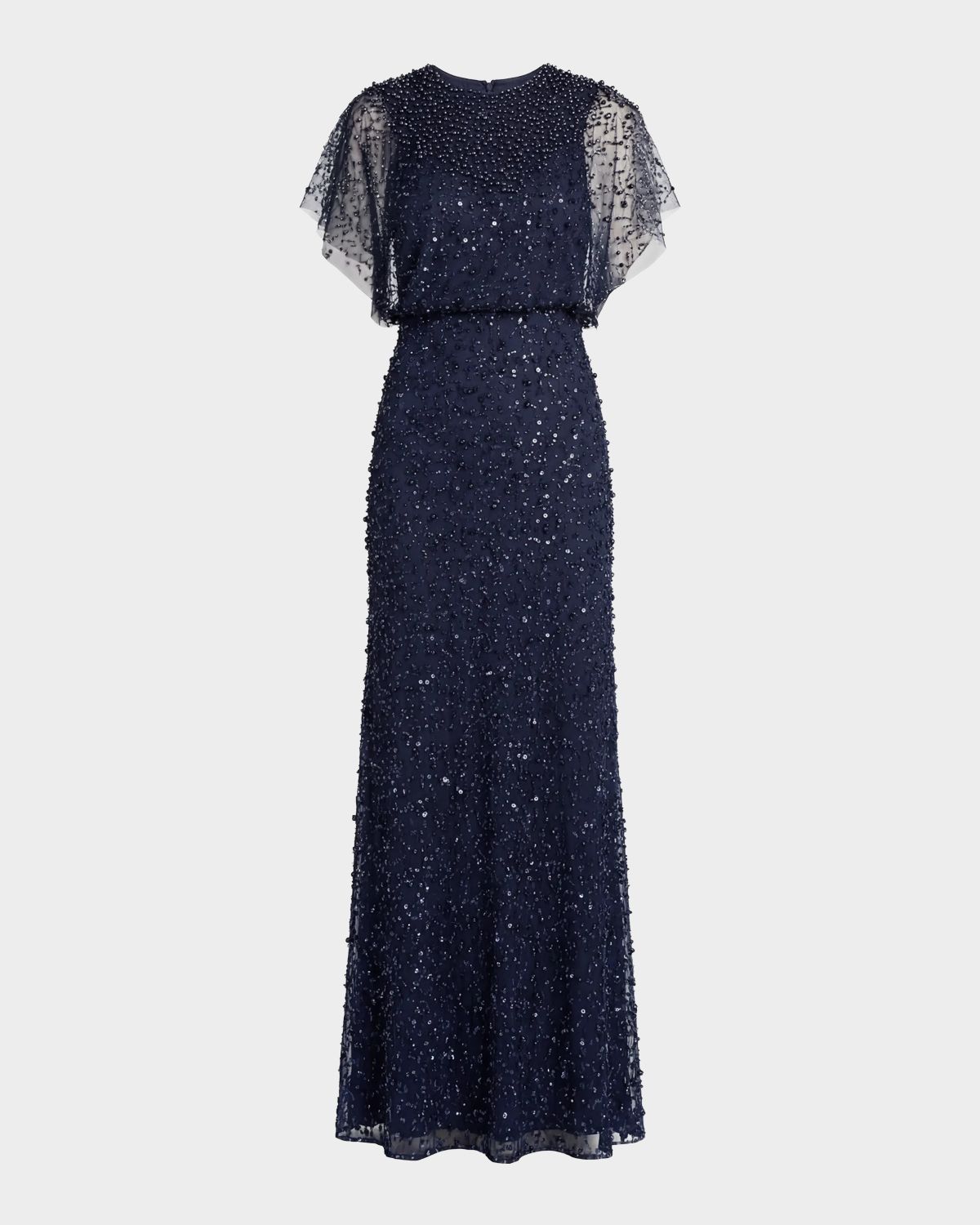 Mac Duggal Beaded Sequined Shawl Gown