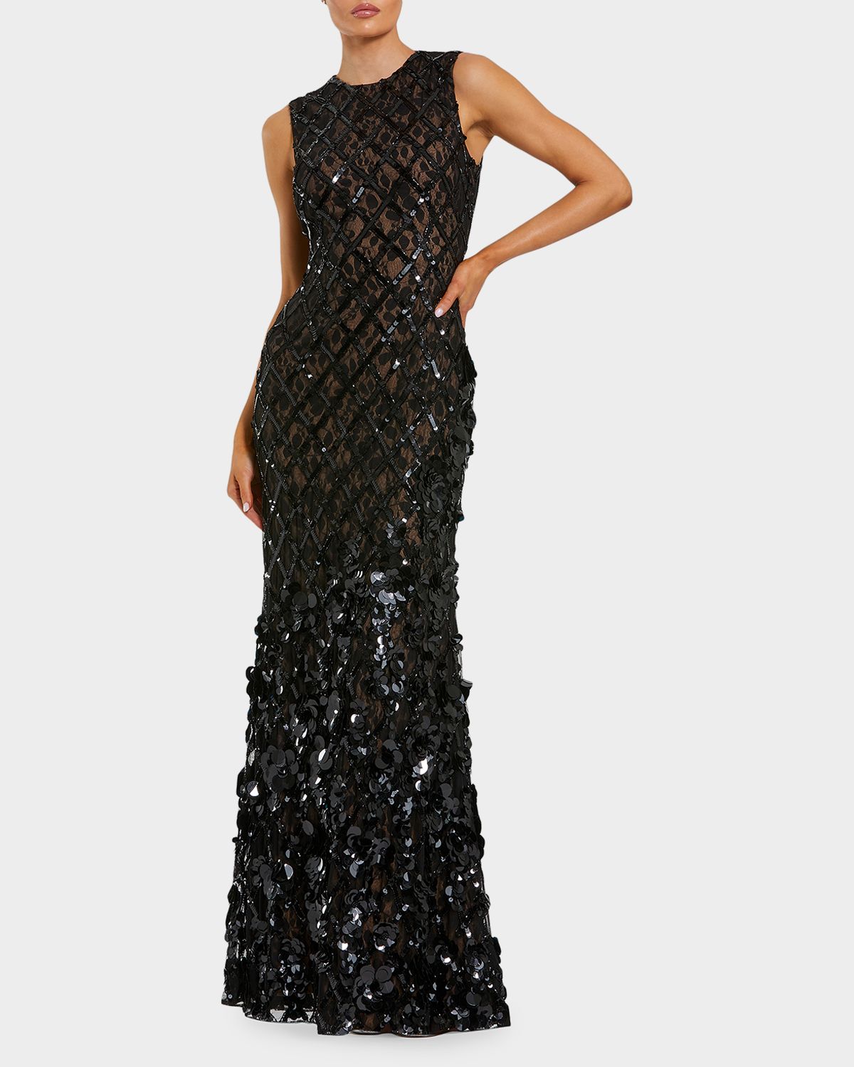 Mac Duggal Mesh Beaded Sequined Mermaid Gown
