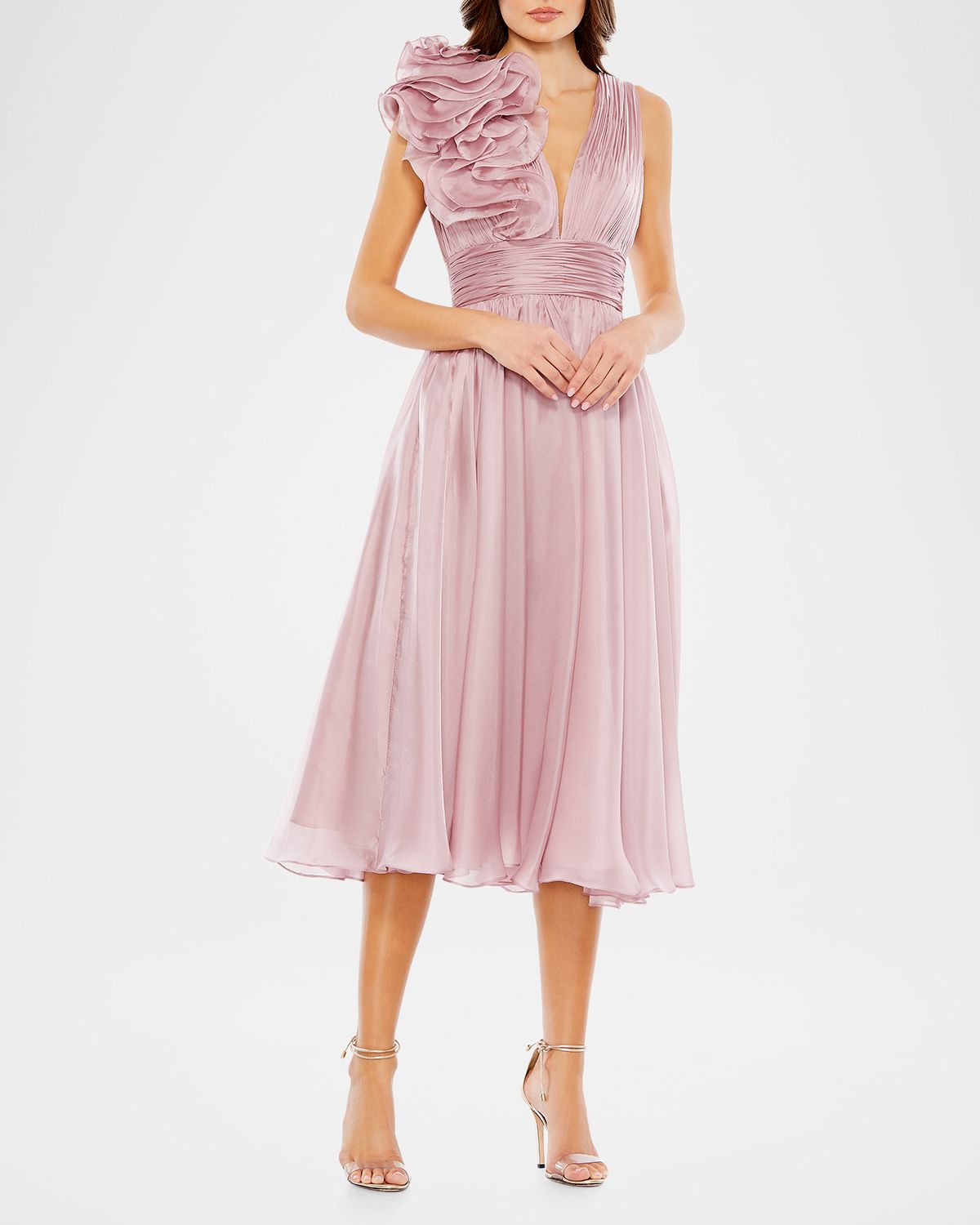 Mac Duggal Chiffon Sleeveless Fit-and-Flare Midi Dress
