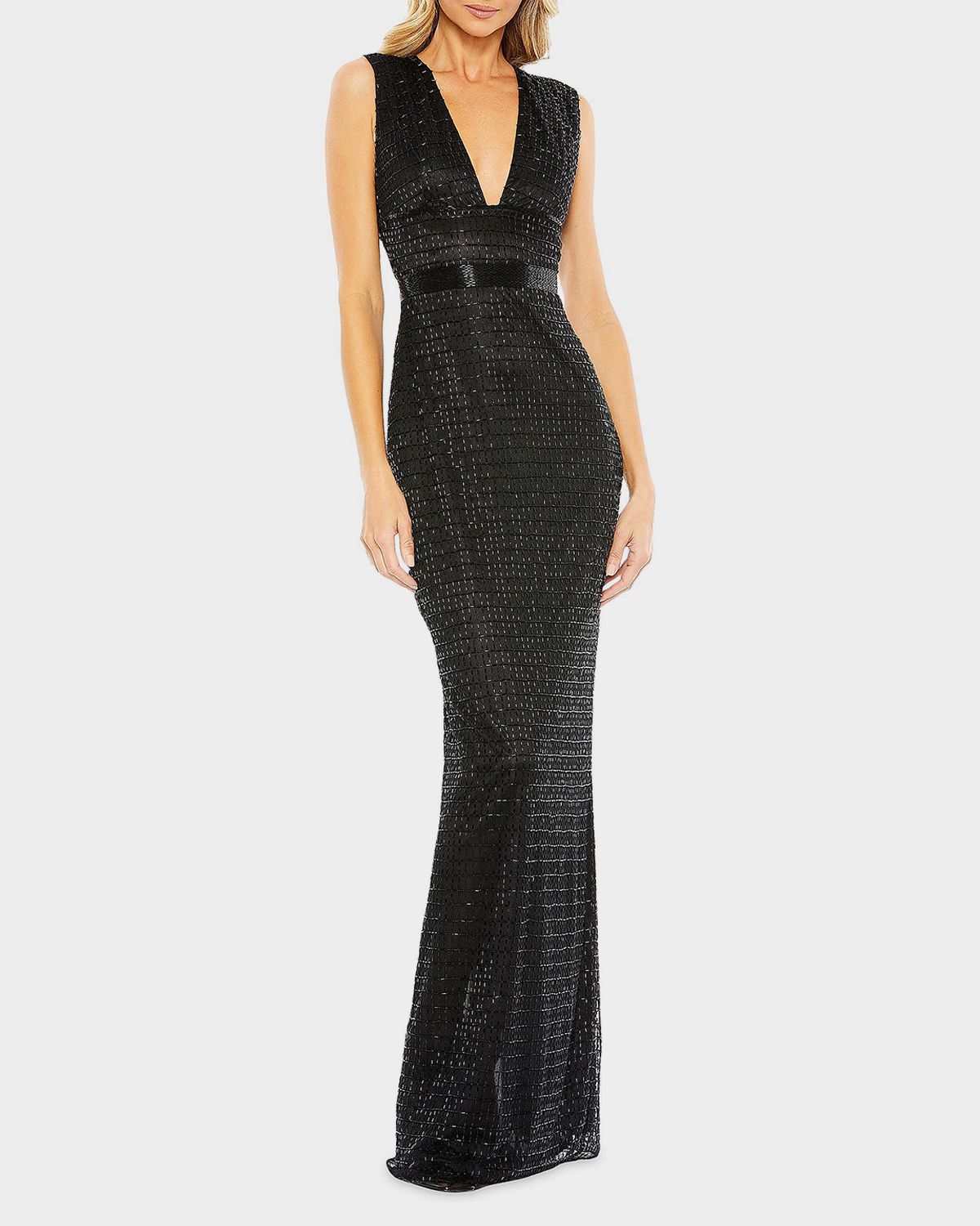 Mac Duggal Beaded V-Neck Column Gown