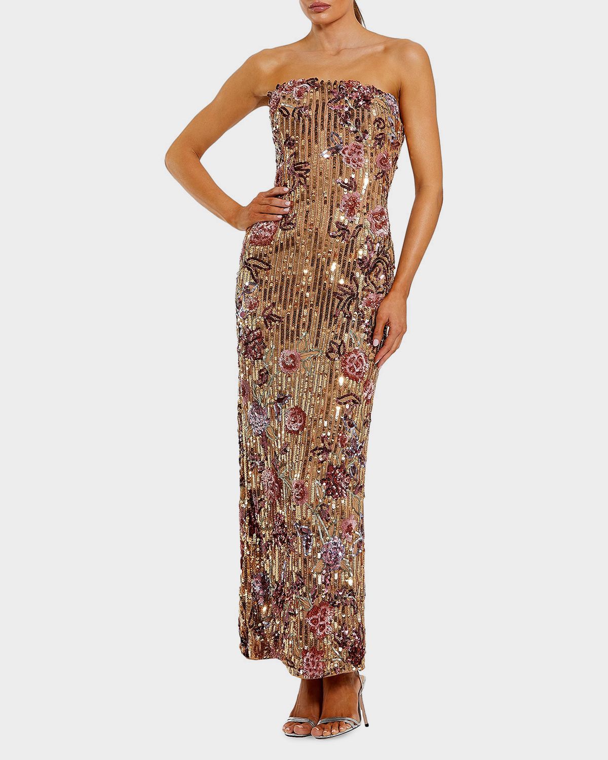 Mac Duggal Satin Bustier Brocade Midi Dress