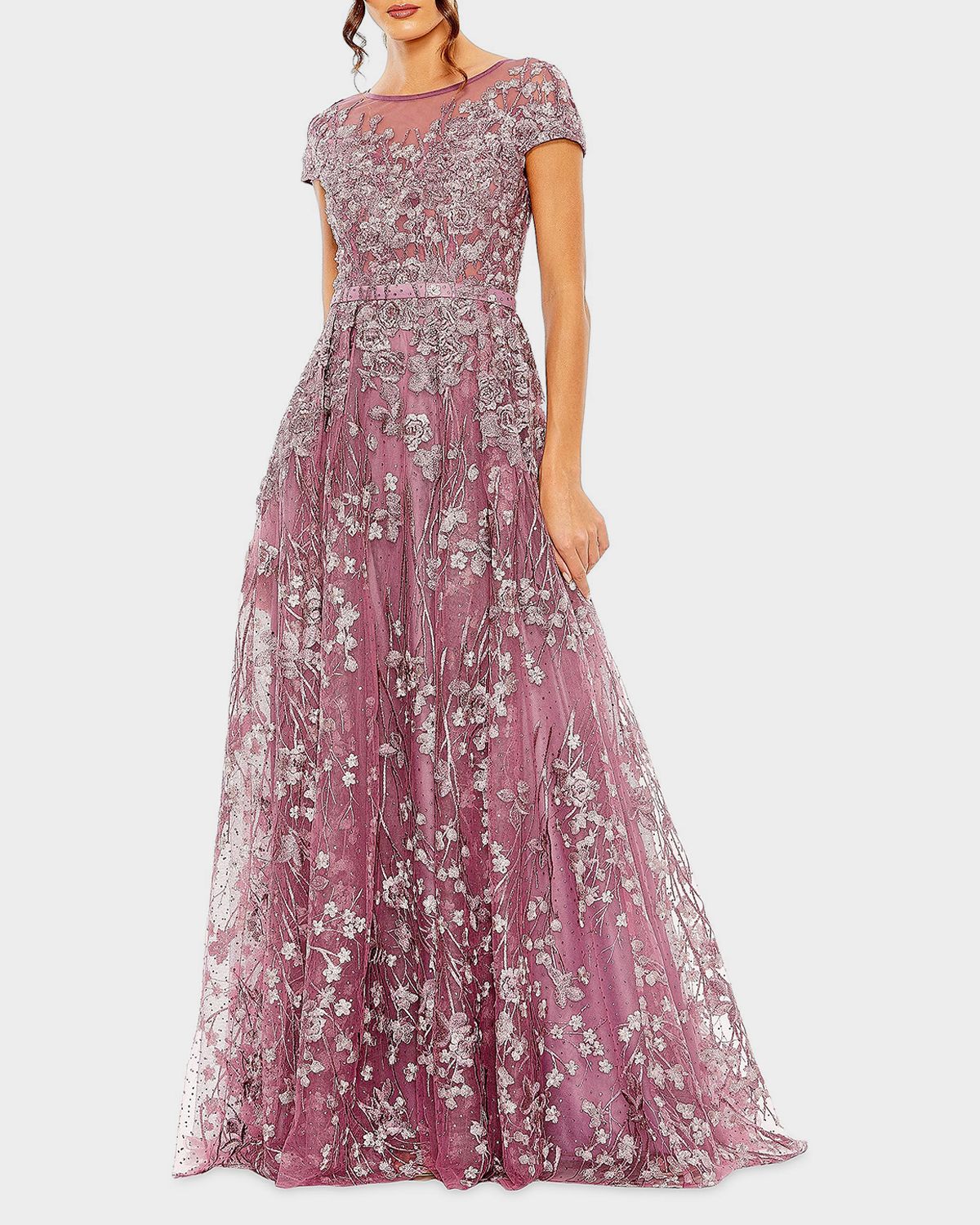 Mac Duggal Beaded Floral-Embroidered Gown
