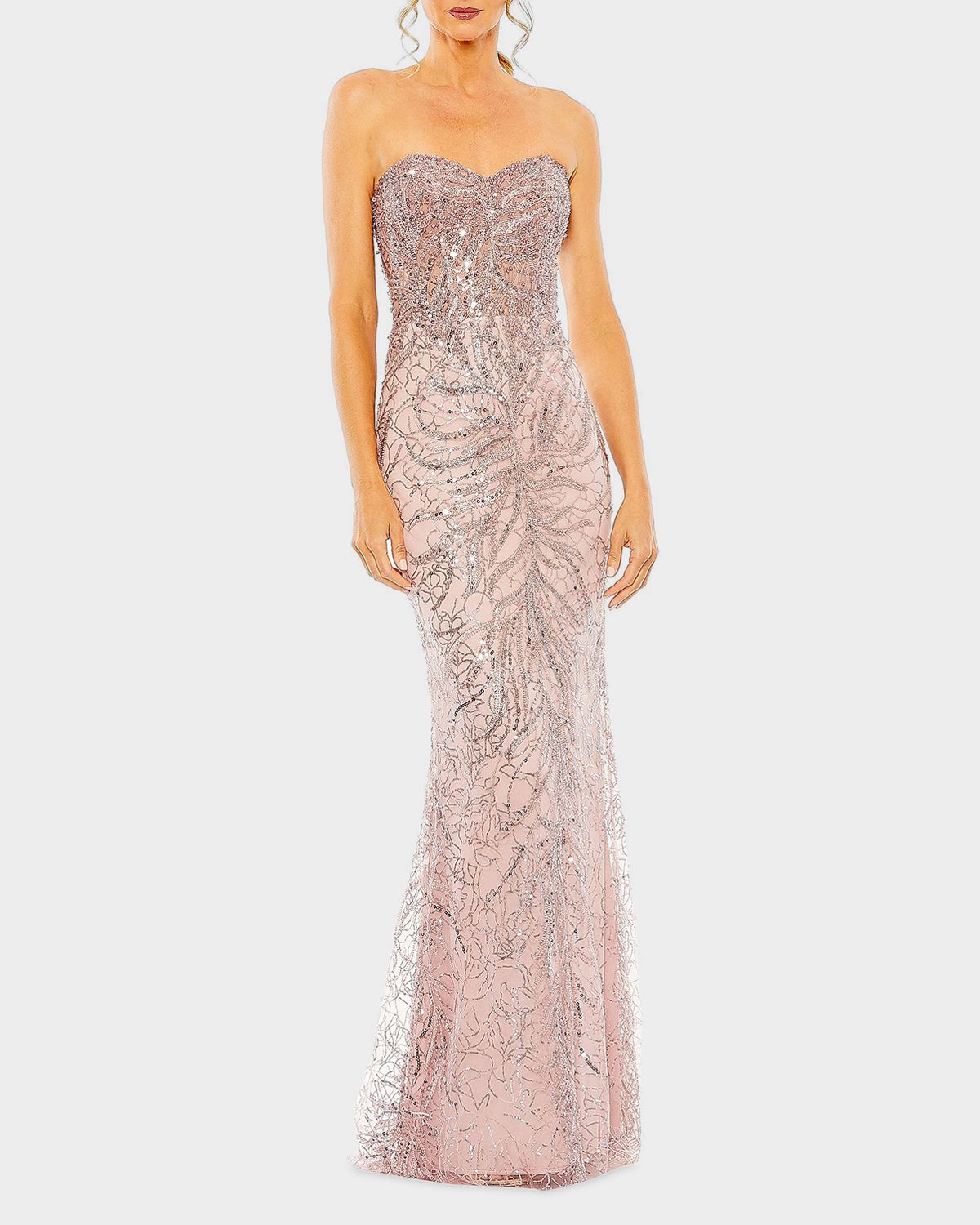 Mac Duggal Bead & Sequin Strapless Column Gown