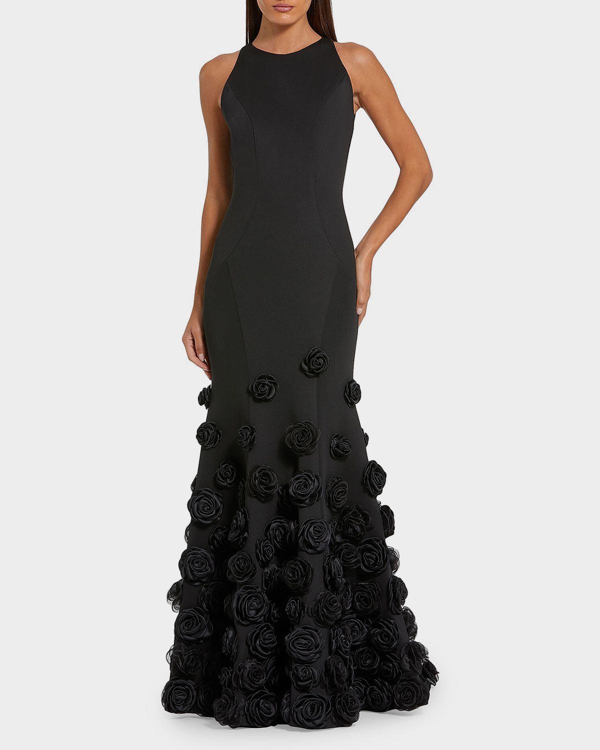 Mac Duggal Rose Appliqué Crepe Mermaid Gown