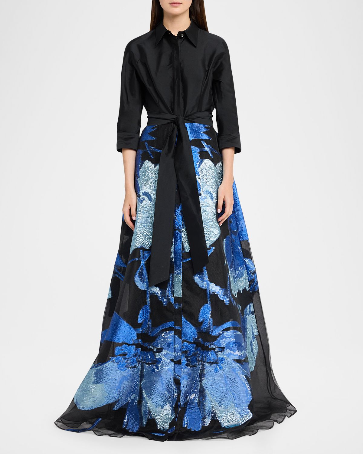 Rickie Freeman for Teri Jon Taffeta and Floral Jacquard Organza Shirt Gown | Thumbnail 5 Rickie Freeman for Teri Jon Taffeta and Floral Jacquard Organza Shirt Gown | Thumbnail 5