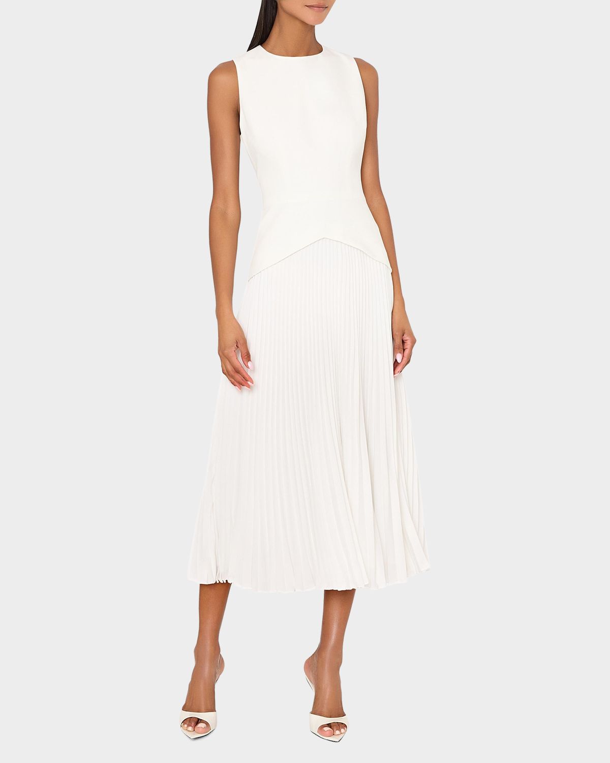 Milly Helen Pleated Drop-Waist Midi Dress