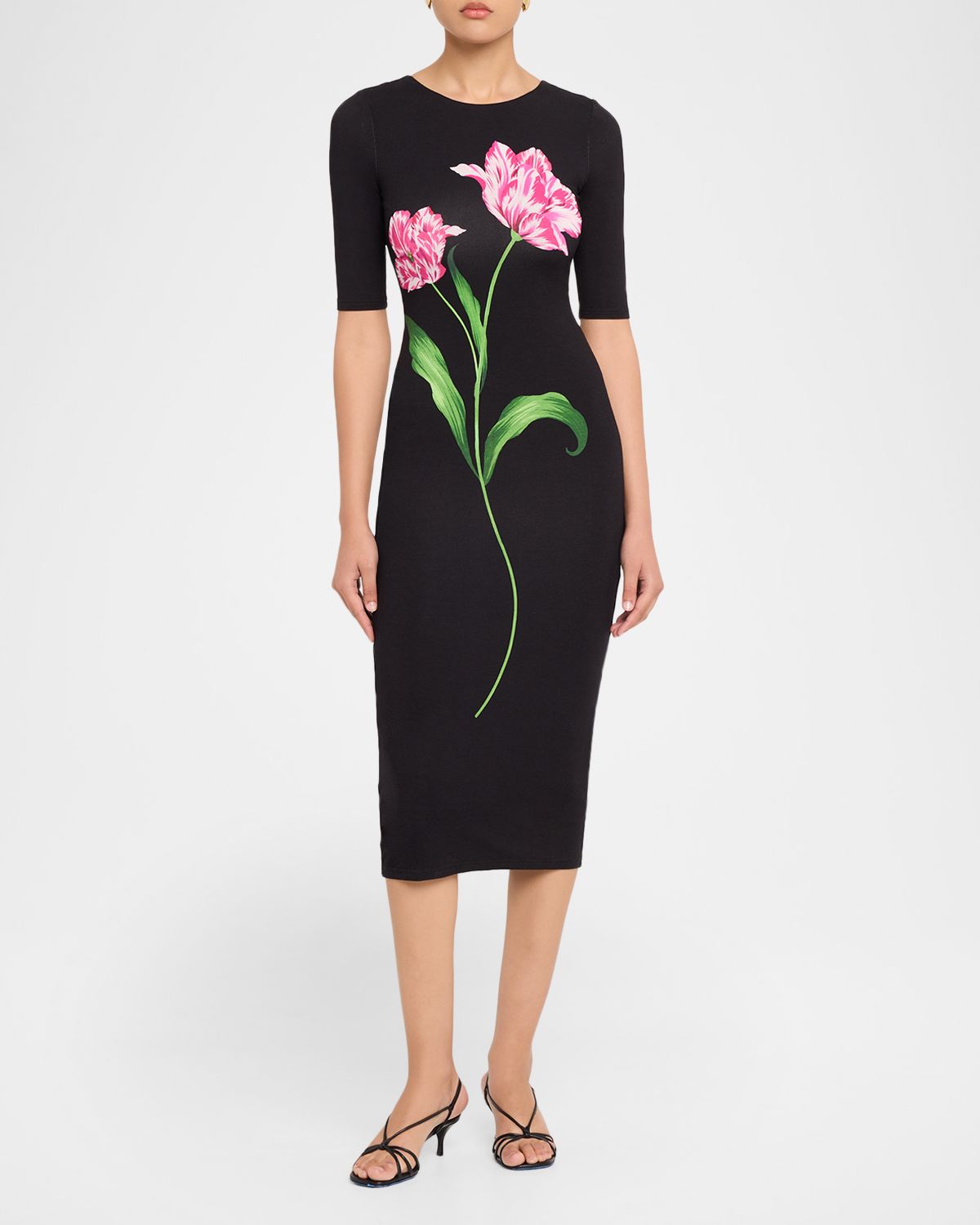 Milly Abbygail Floral-Print Jersey Midi Sheath Dress