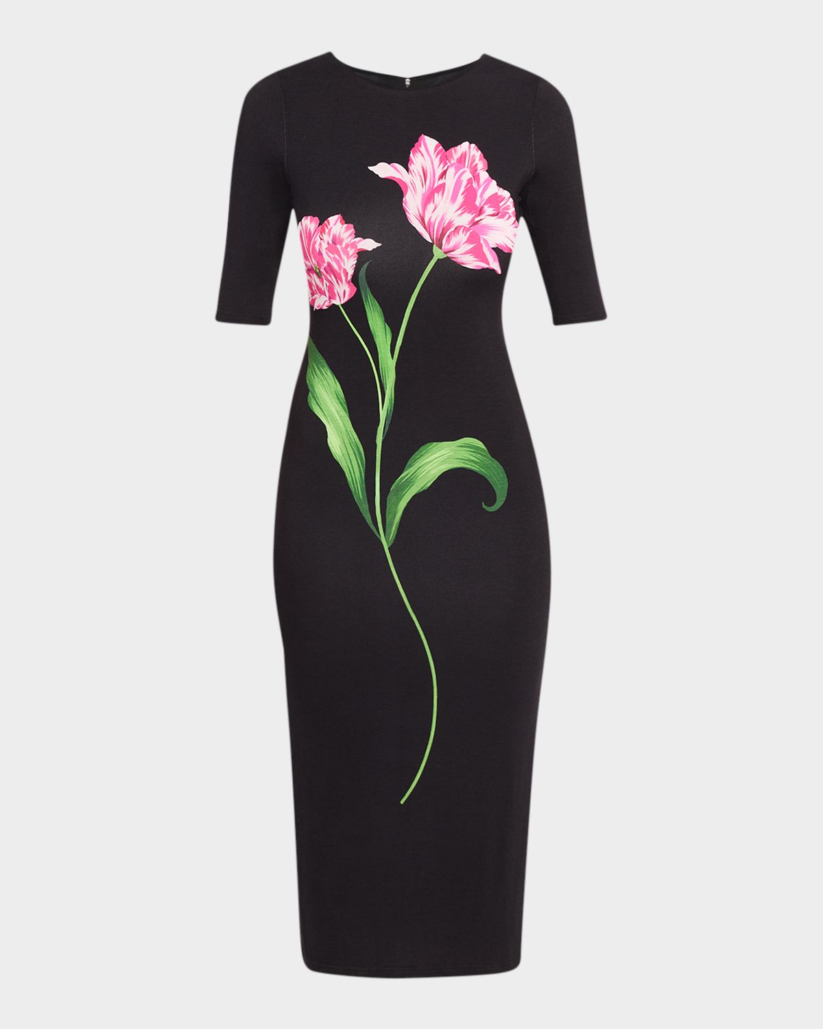Milly Abbygail Floral-Print Jersey Midi Sheath Dress