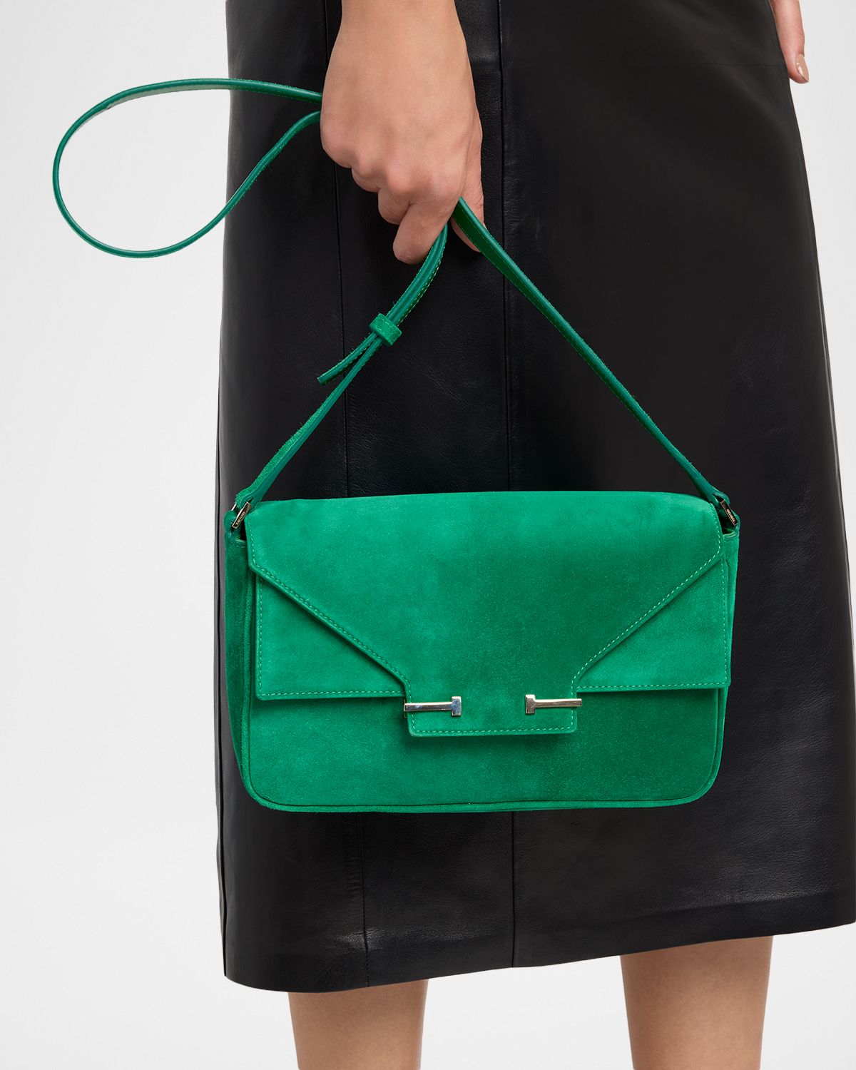 TOM FORD Large T-Clasp Suede Shoulder Bag