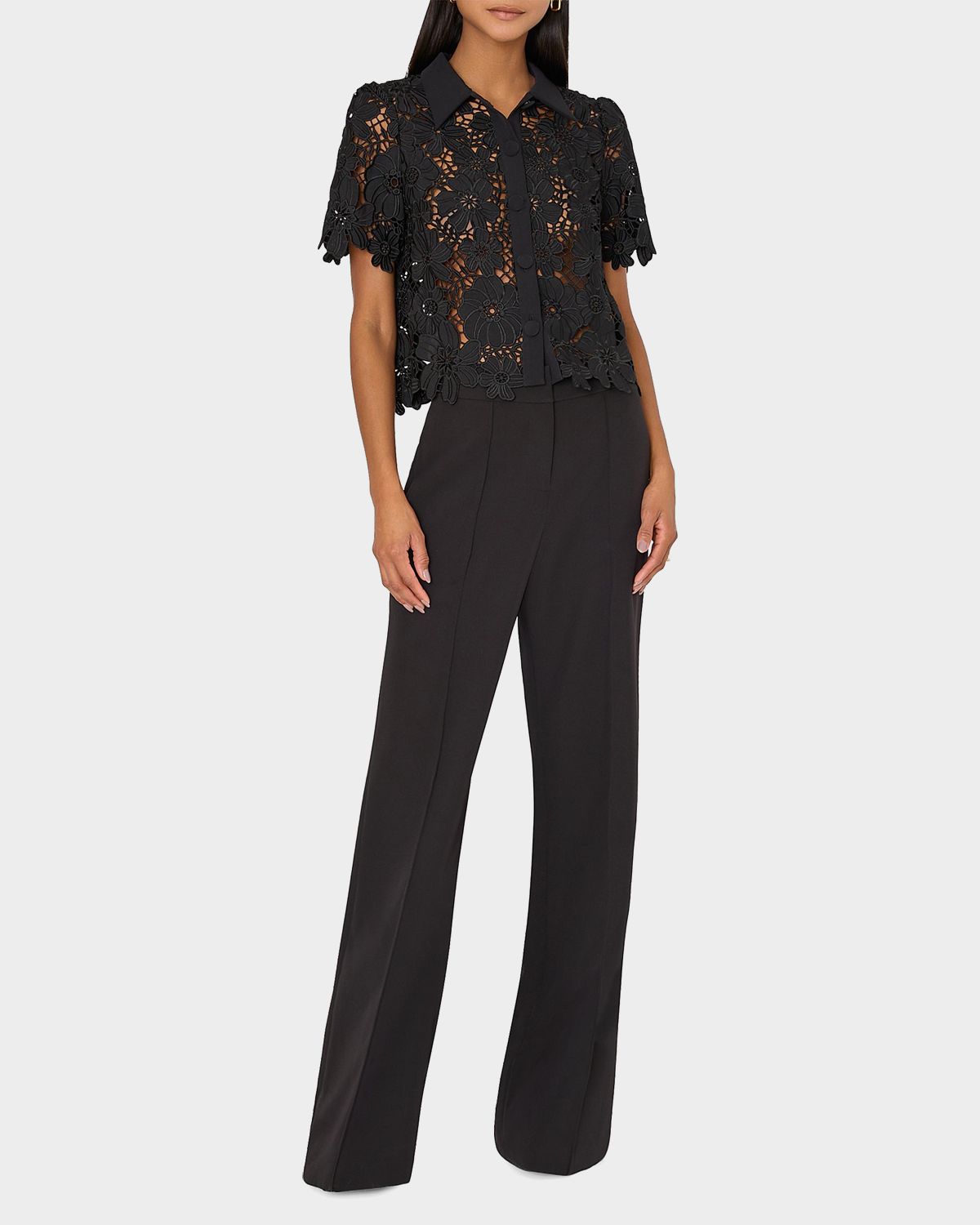 Milly Addison Roja Cropped Floral Lace Top