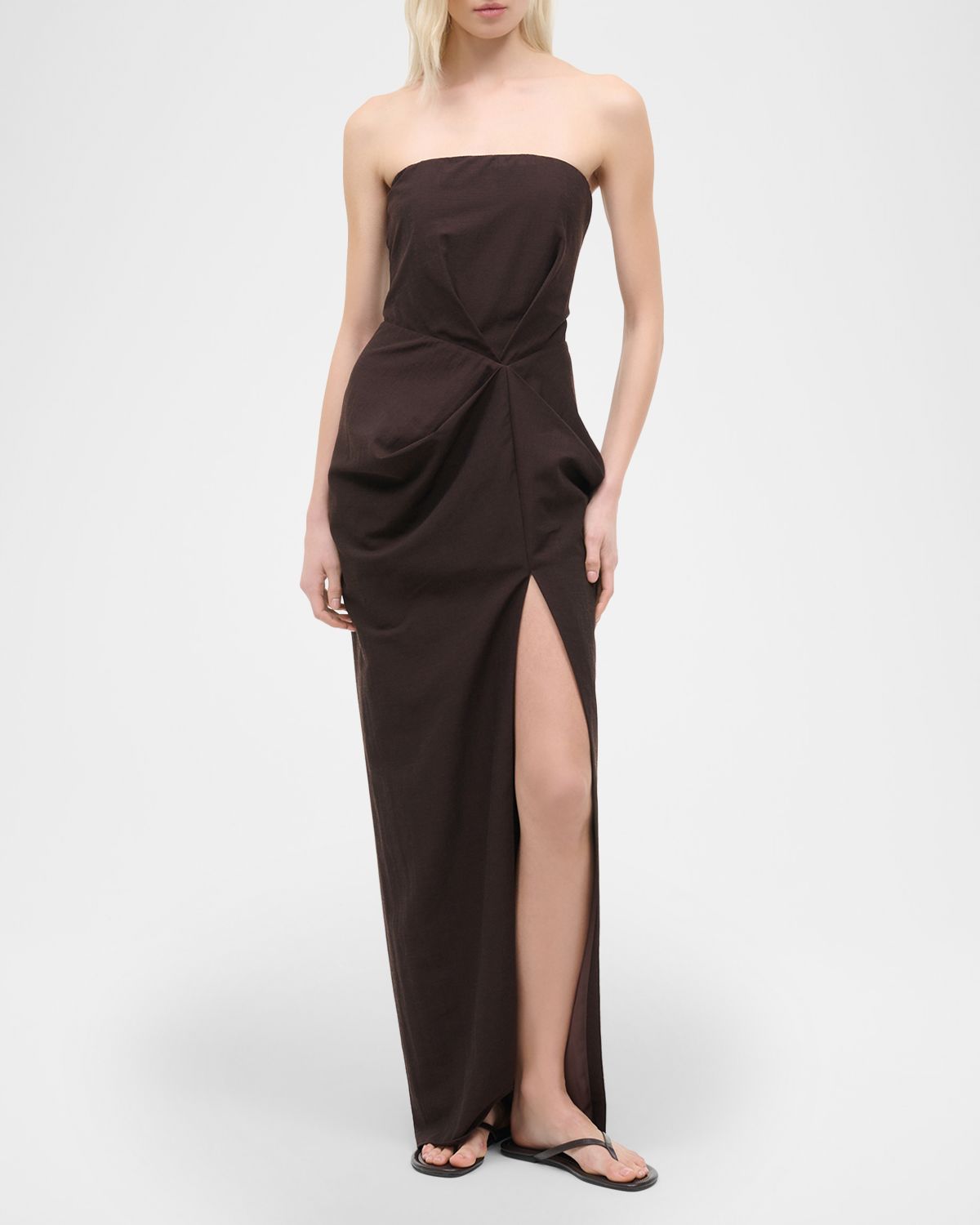 STAUD Kara Gathered Strapless Maxi Dress