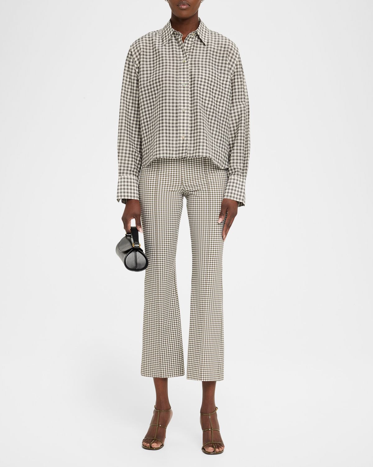 Vince Niki Gingham Mid-Rise Crop Flare Pants