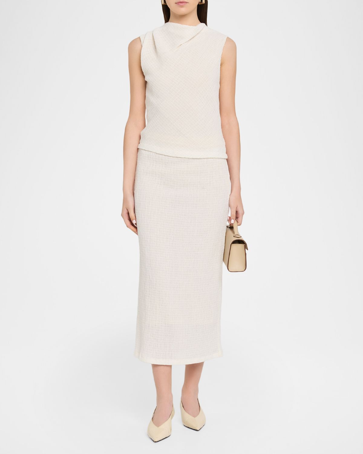 Vince Shadow Grid Cowl-Neck Top