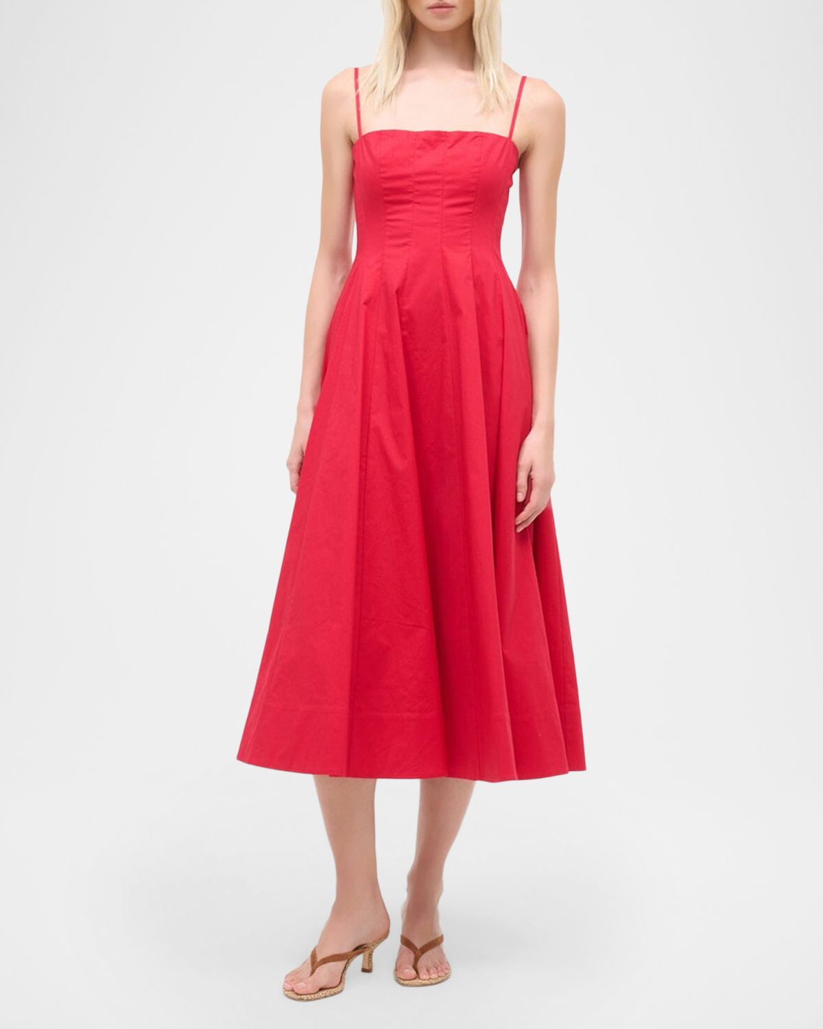 STAUD Wylie Paneled Poplin Midi Dress