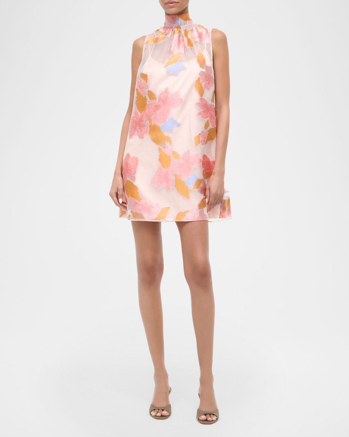 STAUD Albee Floral Tie-Neck Mini Dress