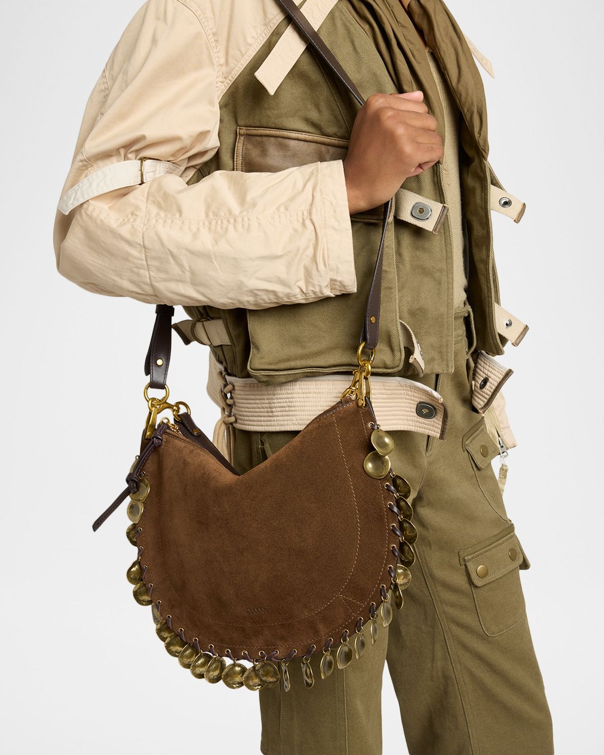 Etoile Isabel Marant Oskan Disc-Embellished Suede Shoulder Bag