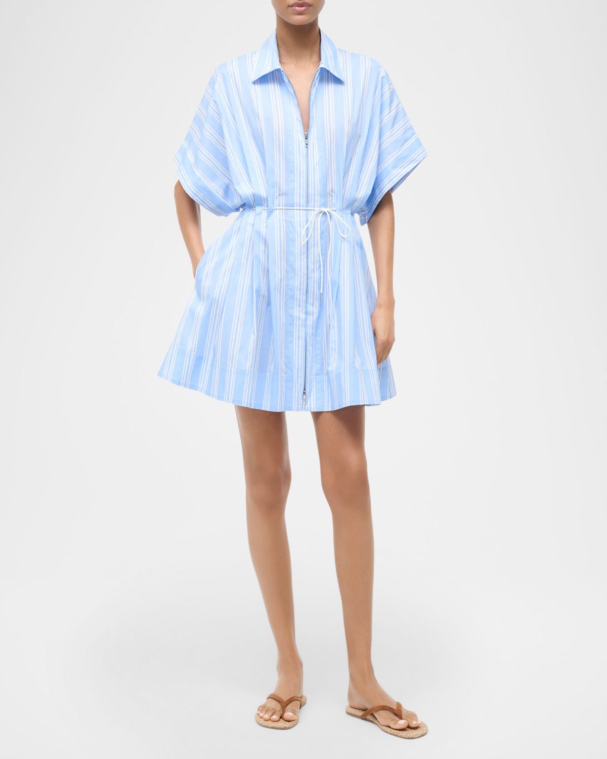 STAUD Cori Striped Cotton Mini Dress