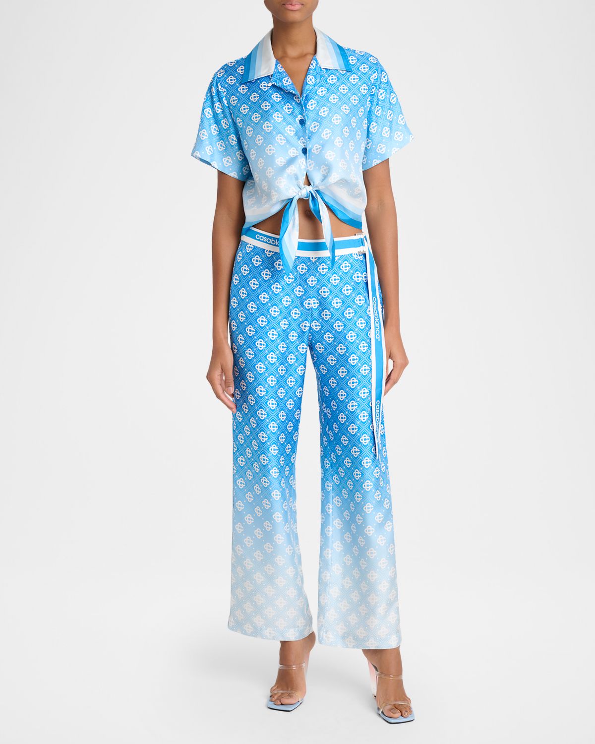 CASABLANCA Gradient Diamond Print Silk Straight-Leg Pants