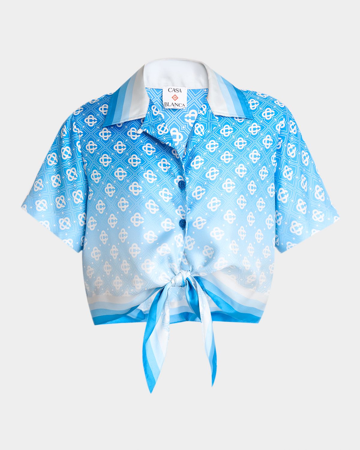CASABLANCA Monogram Silk Knotted Crop Camp Shirt