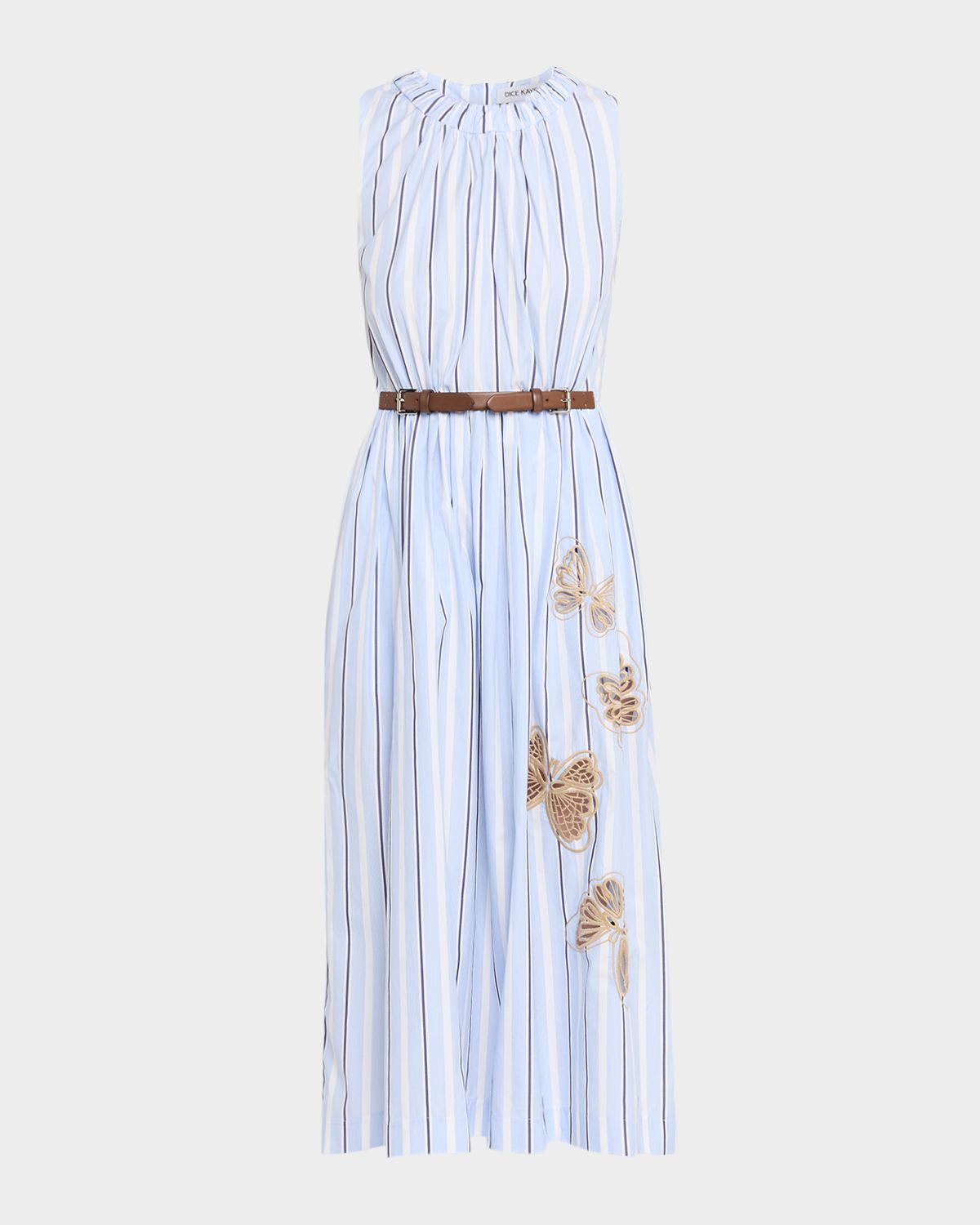 Dice Kayek Butterfly Embroidered Striped Cotton Midi Dress