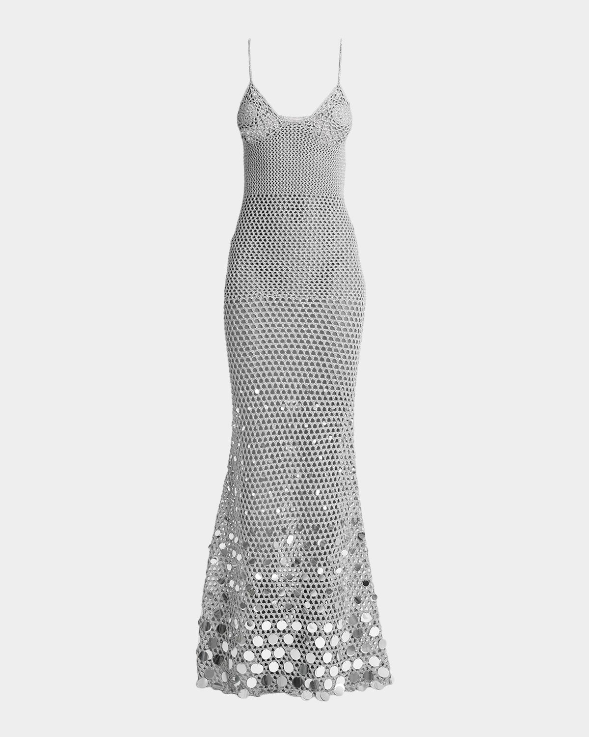 CASABLANCA Mirror Sequined Crochet Knit Maxi Dress